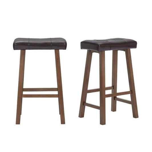 NEW - Backless Saddle Seat Faux Leather Upholstered Bar Stool in Dark Brown (Set of 2) #1176