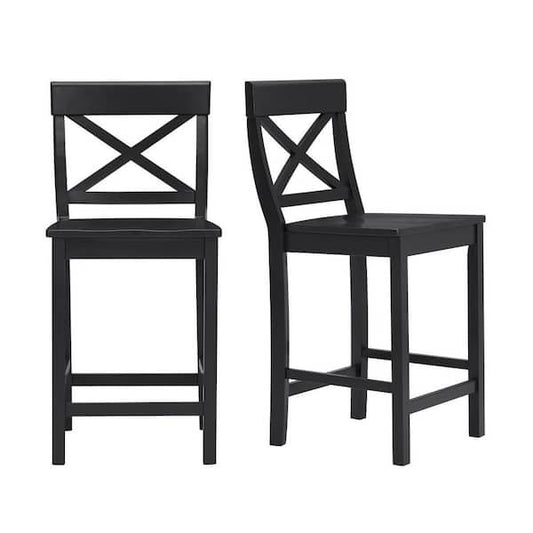 NEW - Cedarville Charcoal Black Wood Counter Stools with Cross Back (Set of 2) #1164