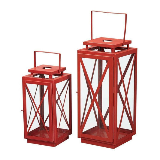 NEW - Chili Red Metal Candle Hanging or Tabletop Lantern (Set of 2) #1163